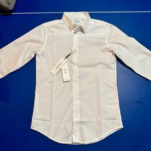 Calvin Klein White Dress Shirt Long Sleeve Boys Size 14 Slim Fit